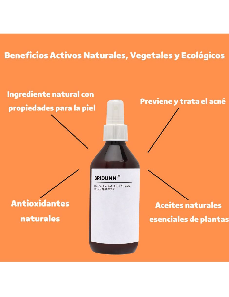 Loción de limpieza Facial Anti Acné, Tónico Anti Grasa, Cierra poros y elimina puntos negros, Astringente con extractos naturales Té verde sin alcohol Bridunn.