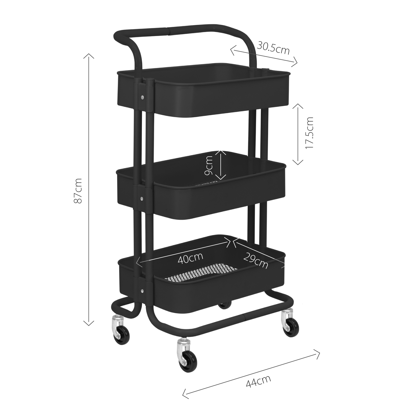 Carrito Organizador Multiusos Metálico De 3 Niveles C/ Agarre Onof