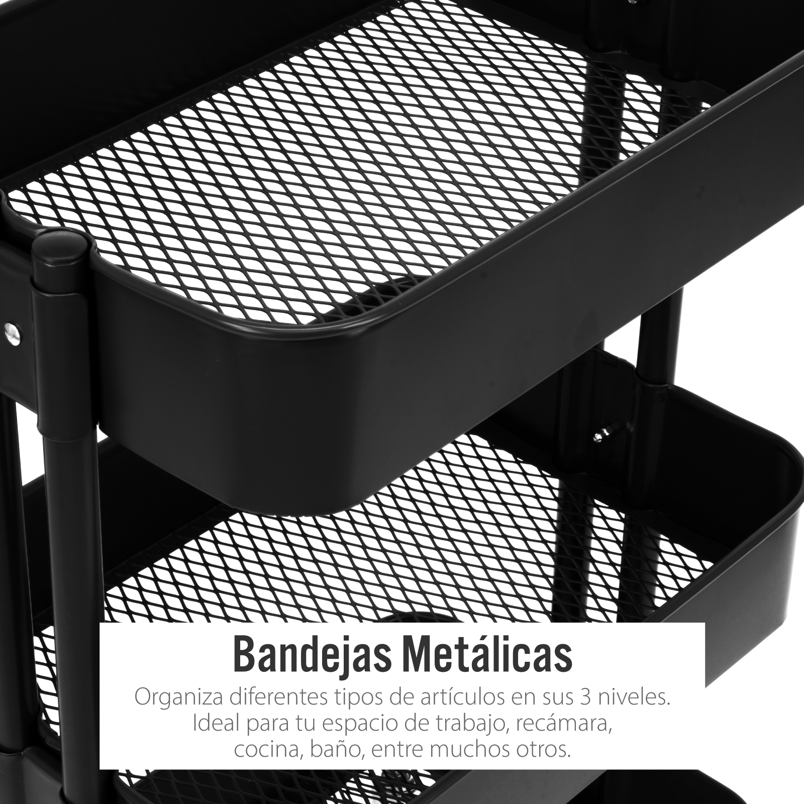 Carrito Organizador Multiusos Metálico De 3 Niveles C/ Agarre Onof