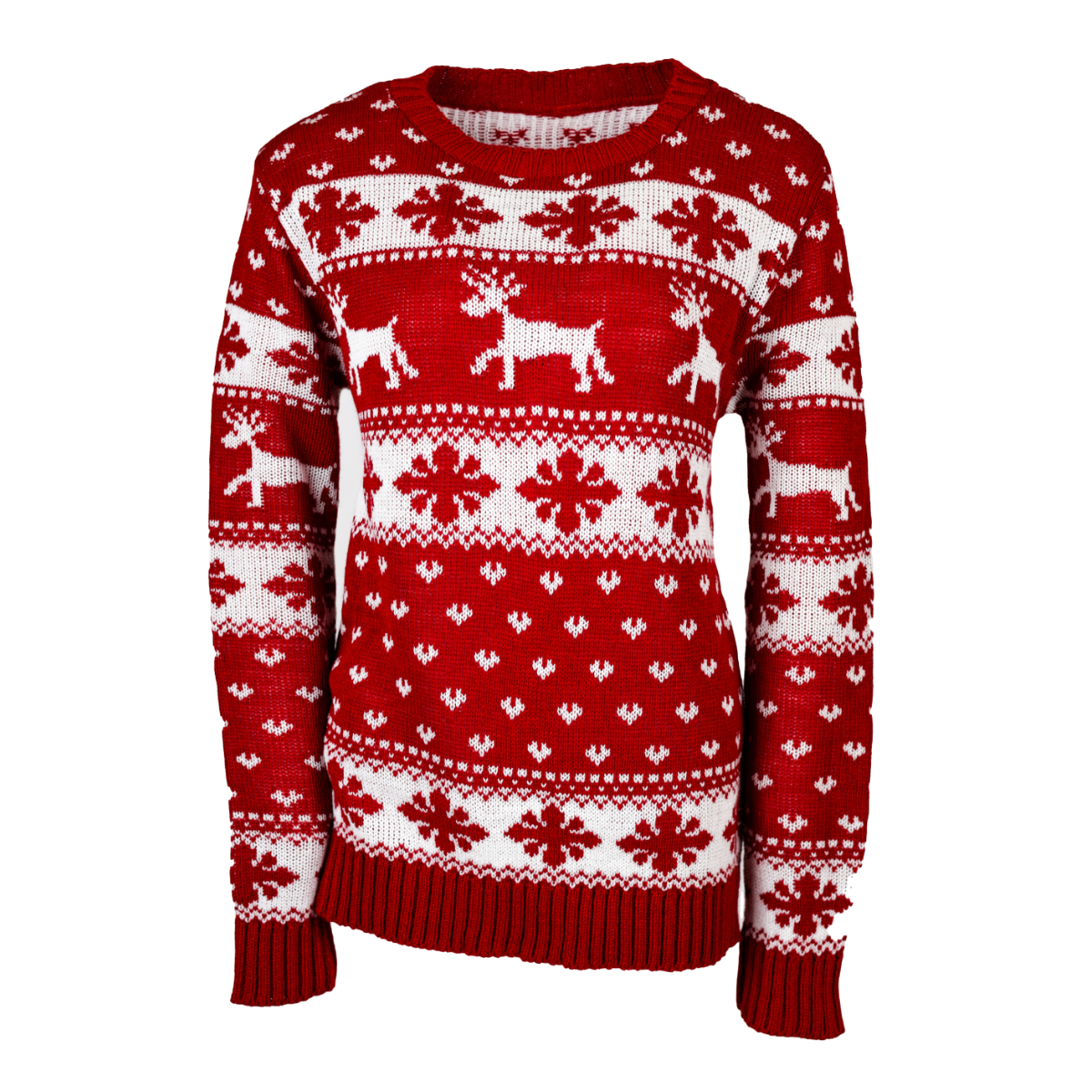 Sueter Navideño Con Diseño De Renos Y Copos De Nieve Para Mujer 66 - Rojo
