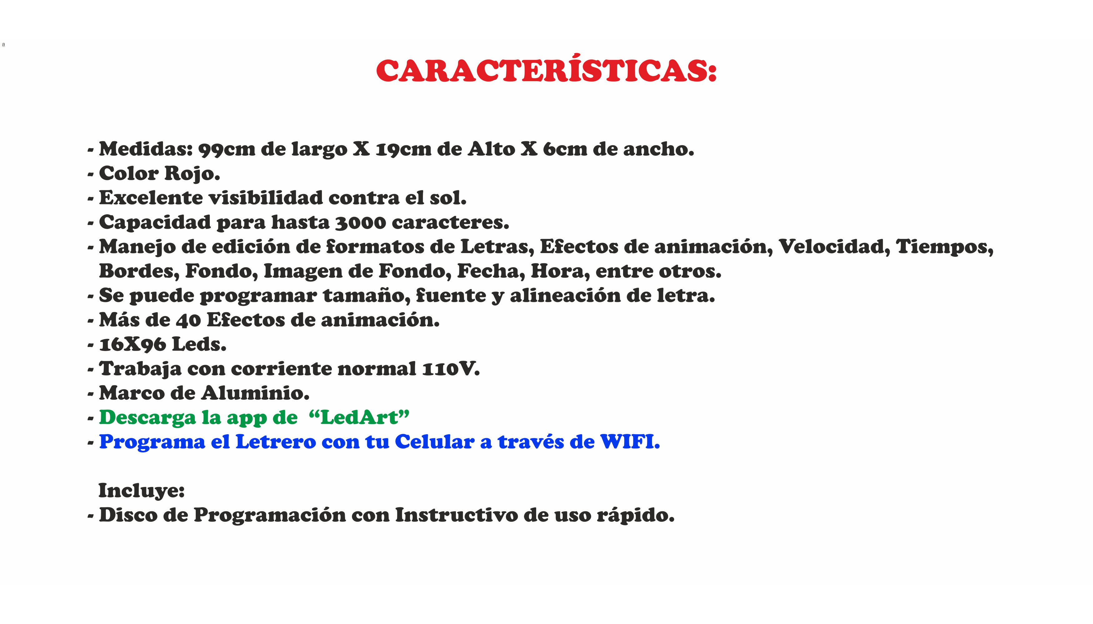 Letrero Led Programable Rojo Por Wifi 100x20cm Para Publicidad, Facil de usar.
