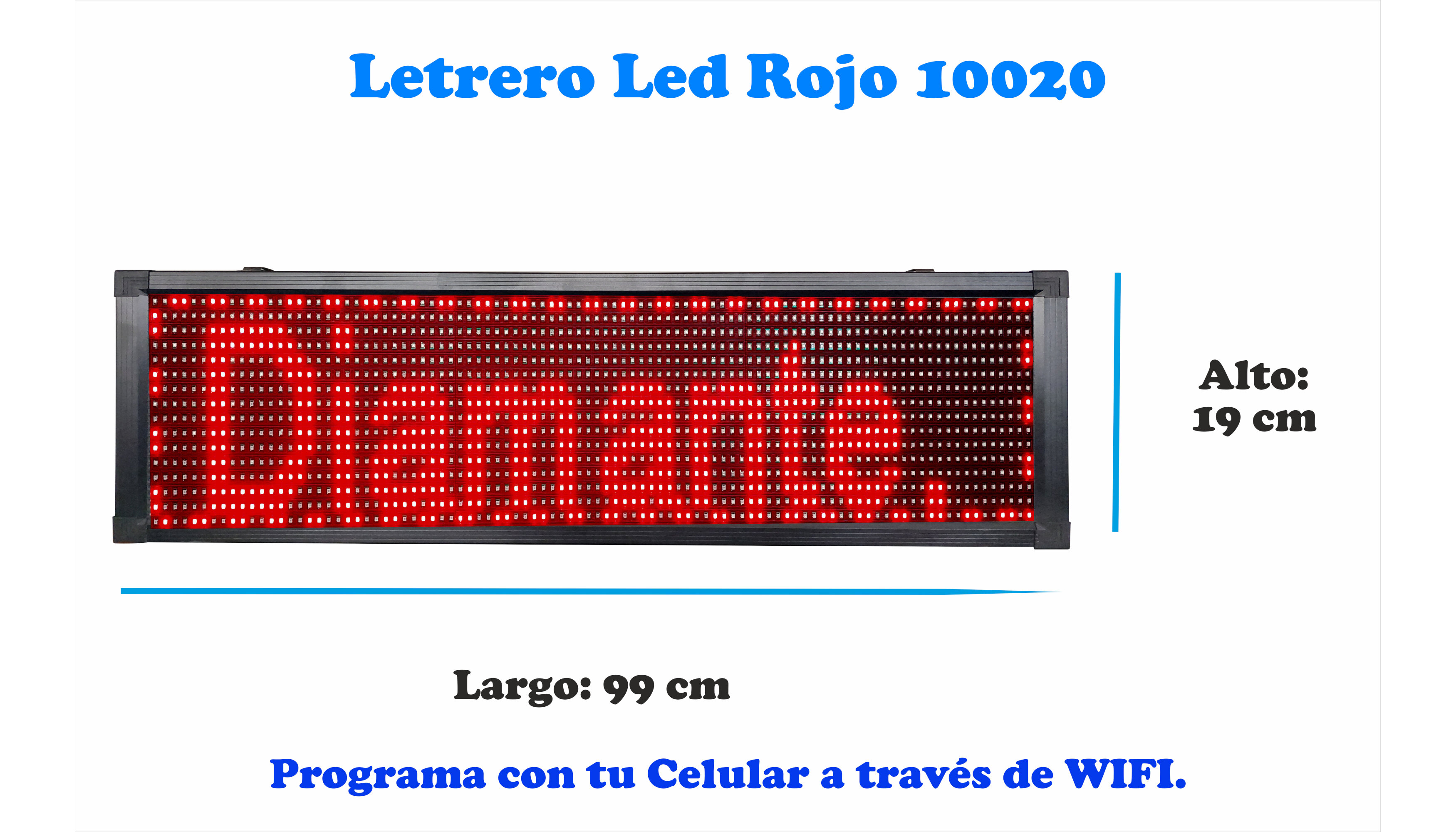 Letrero Led Programable Rojo Por Wifi 100x20cm Para Publicidad, Facil de usar.