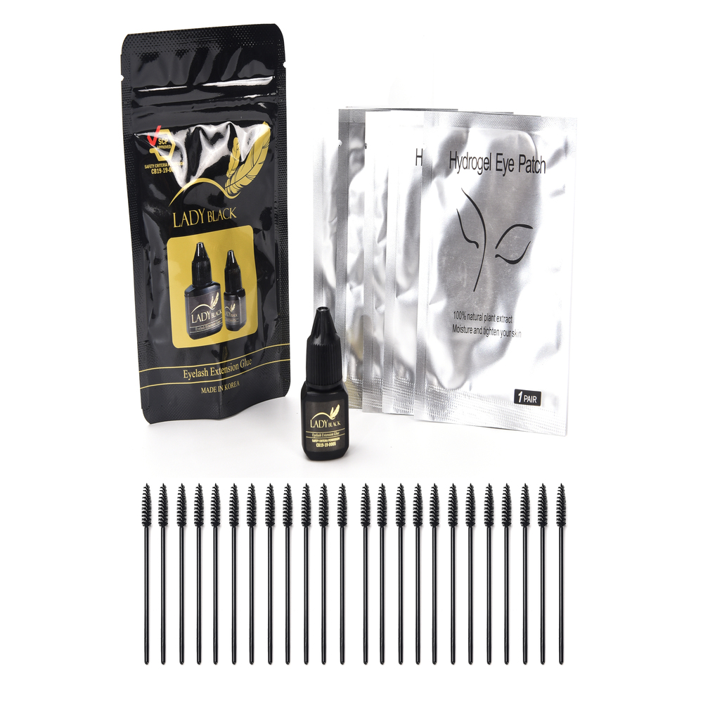Adhesivo Para Pestañas 1 X 1 Lady Black + Parches + Cepillos