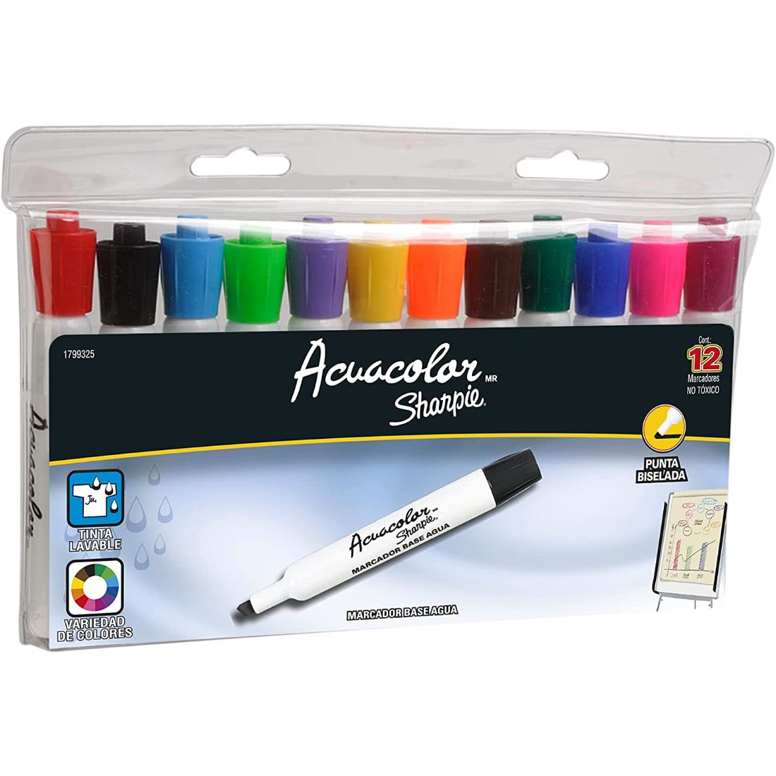 Sharpie Marcador Acuacolor, Estuche de 12 Colores Surtidos