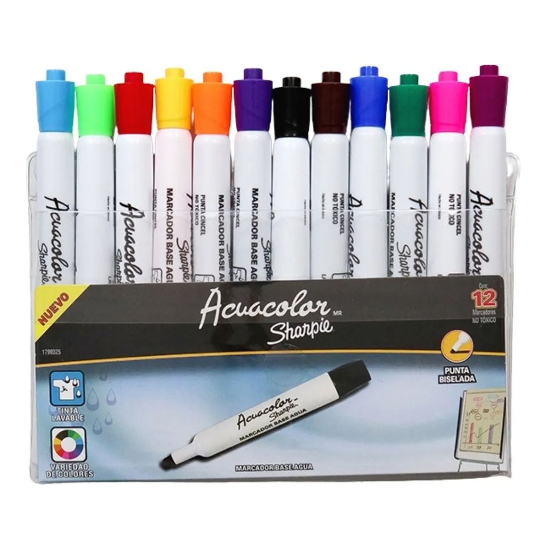 Sharpie Marcador Acuacolor, Estuche de 12 Colores Surtidos