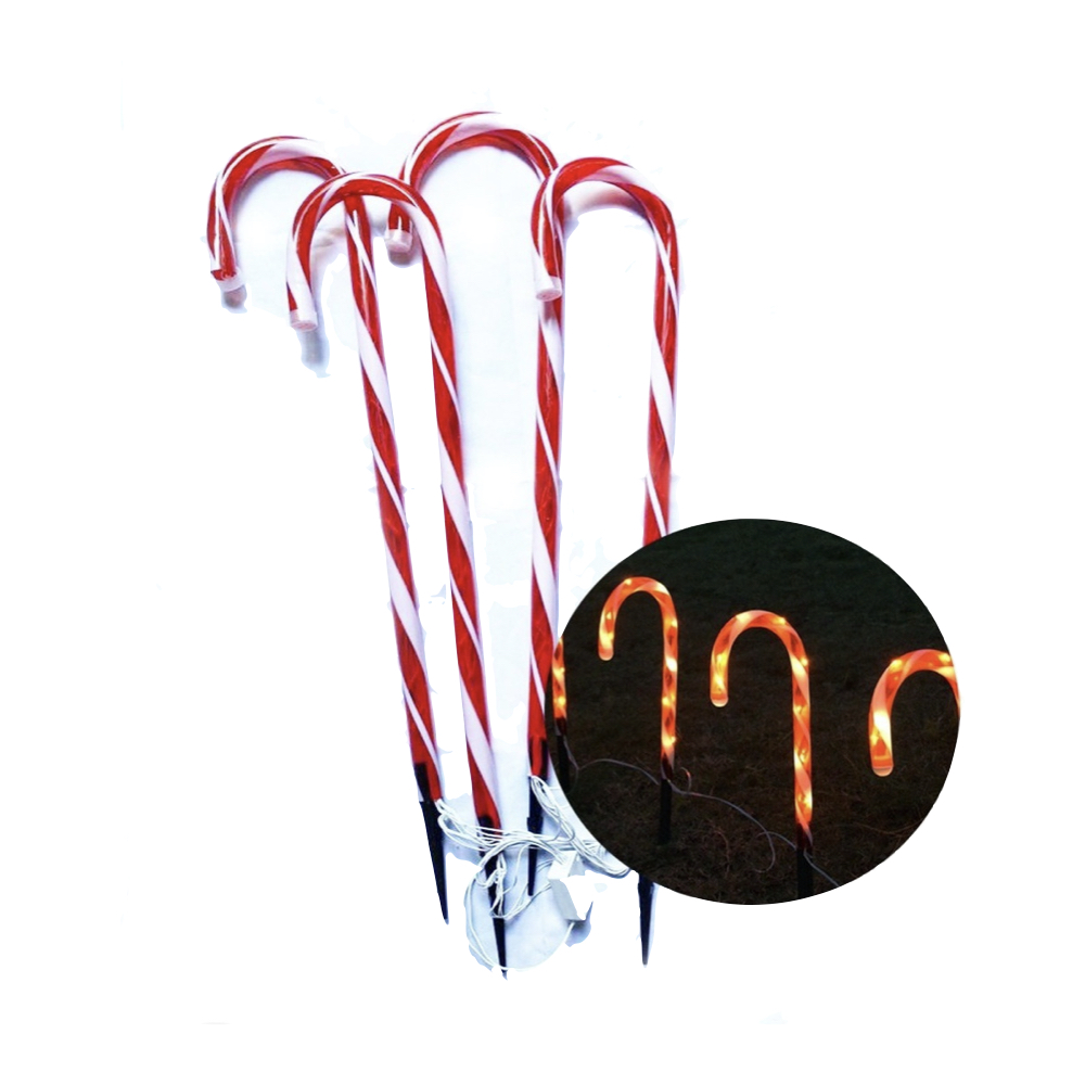 4 Bastón Caramelo Navidad Estaca Grande Luz Led Patio Jardín
