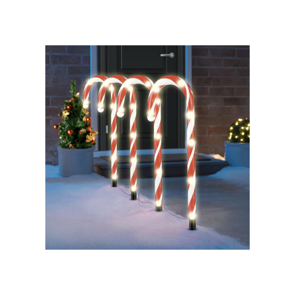 4 Bastón Caramelo Navidad Estaca Grande Luz Led Patio Jardín
