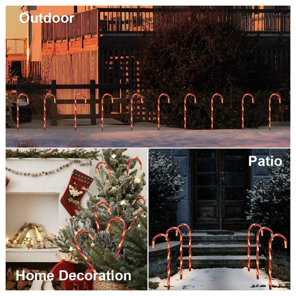 4 Bastón Caramelo Navidad Estaca Grande Luz Led Patio Jardín