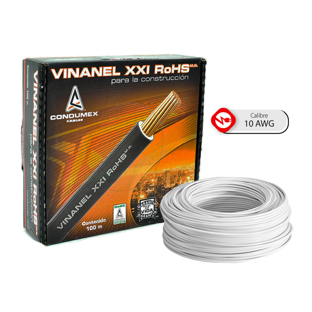 Caja 100 Mts, Cable eléctrico Blanco, Cal 10, 100% CONDUMEX