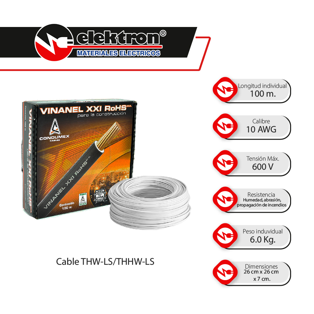Caja 100 Mts, Cable eléctrico Blanco, Cal 10, 100% CONDUMEX