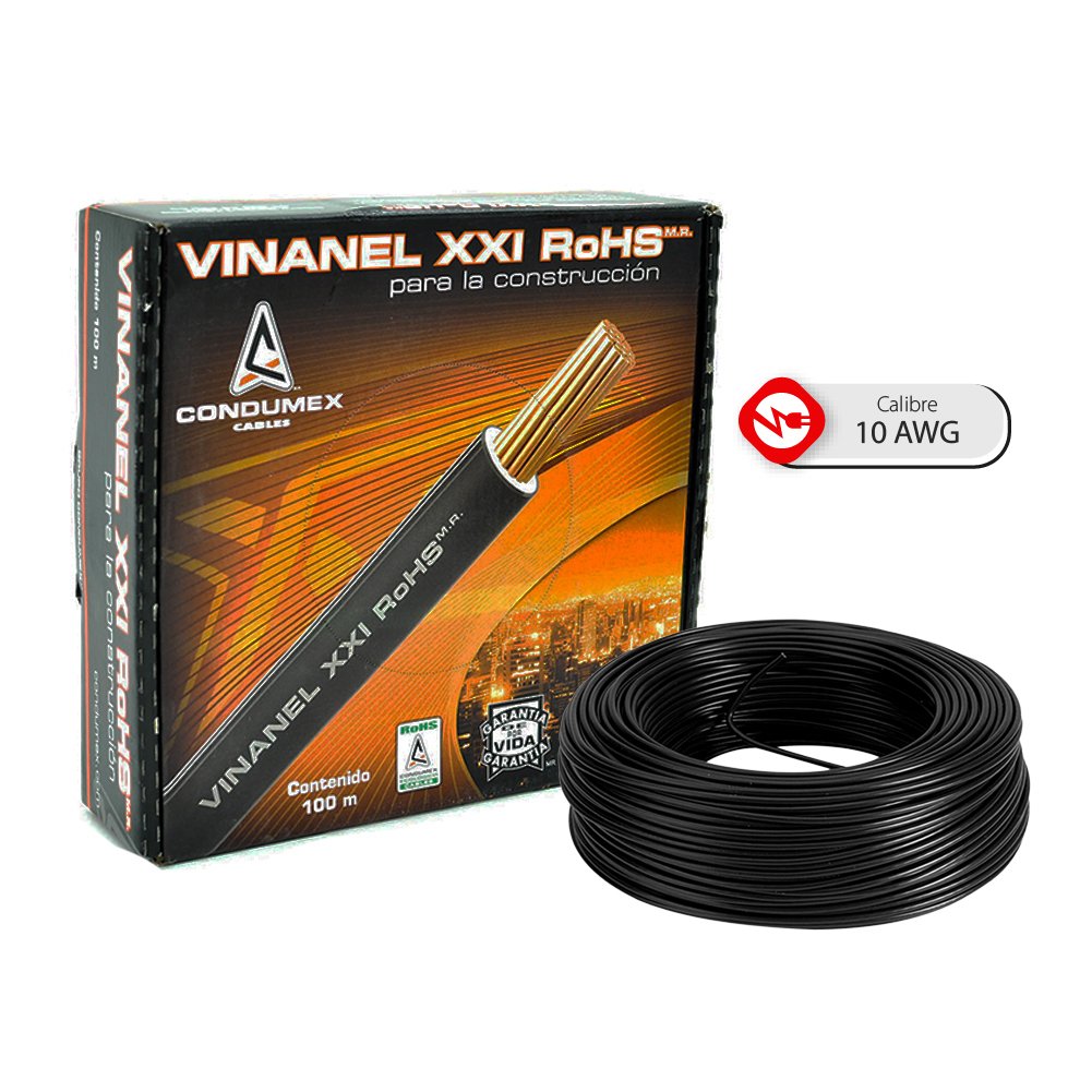 Caja 100 Mts, Cable eléctrico negro, Cal 10, 100% CONDUMEX