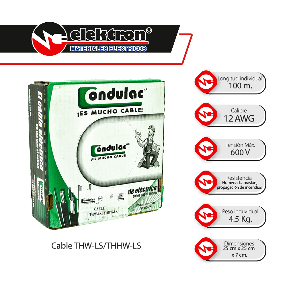 Caja 100 Mts, Cable eléctrico Rojo, Cal 12, 100% CONDULAC