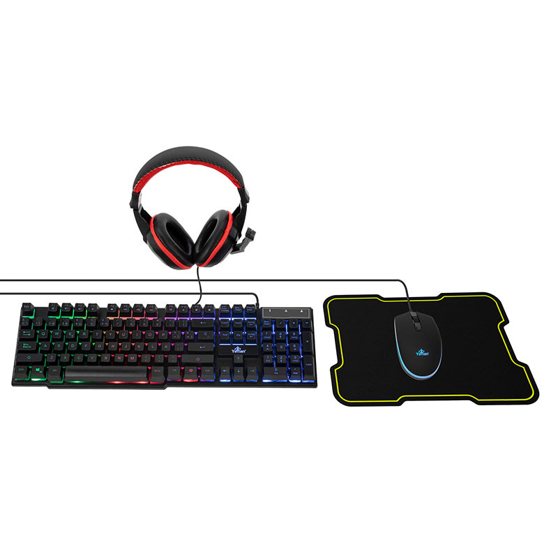 Kit Gamer de Teclado, Mouse, Audífonos y Mousepad HYDRA, Alámbrico, USB, Negro 