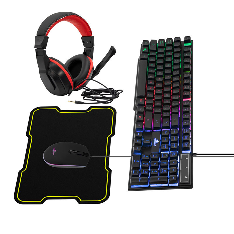 Kit Gamer de Teclado, Mouse, Audífonos y Mousepad HYDRA, Alámbrico, USB, Negro 