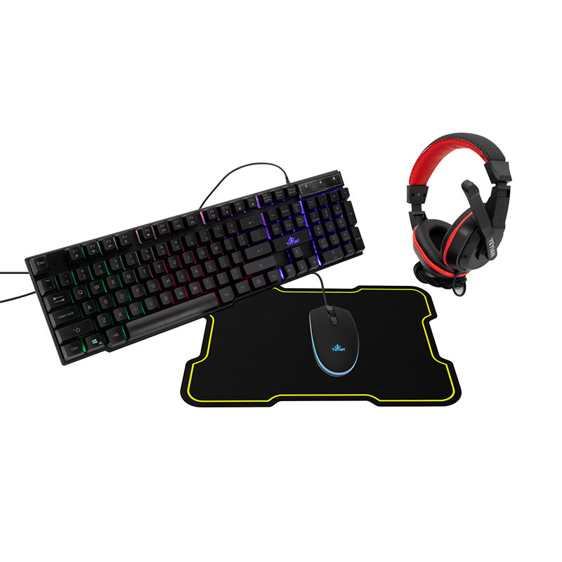 Kit Gamer de Teclado, Mouse, Audífonos y Mousepad HYDRA, Alámbrico, USB, Negro 