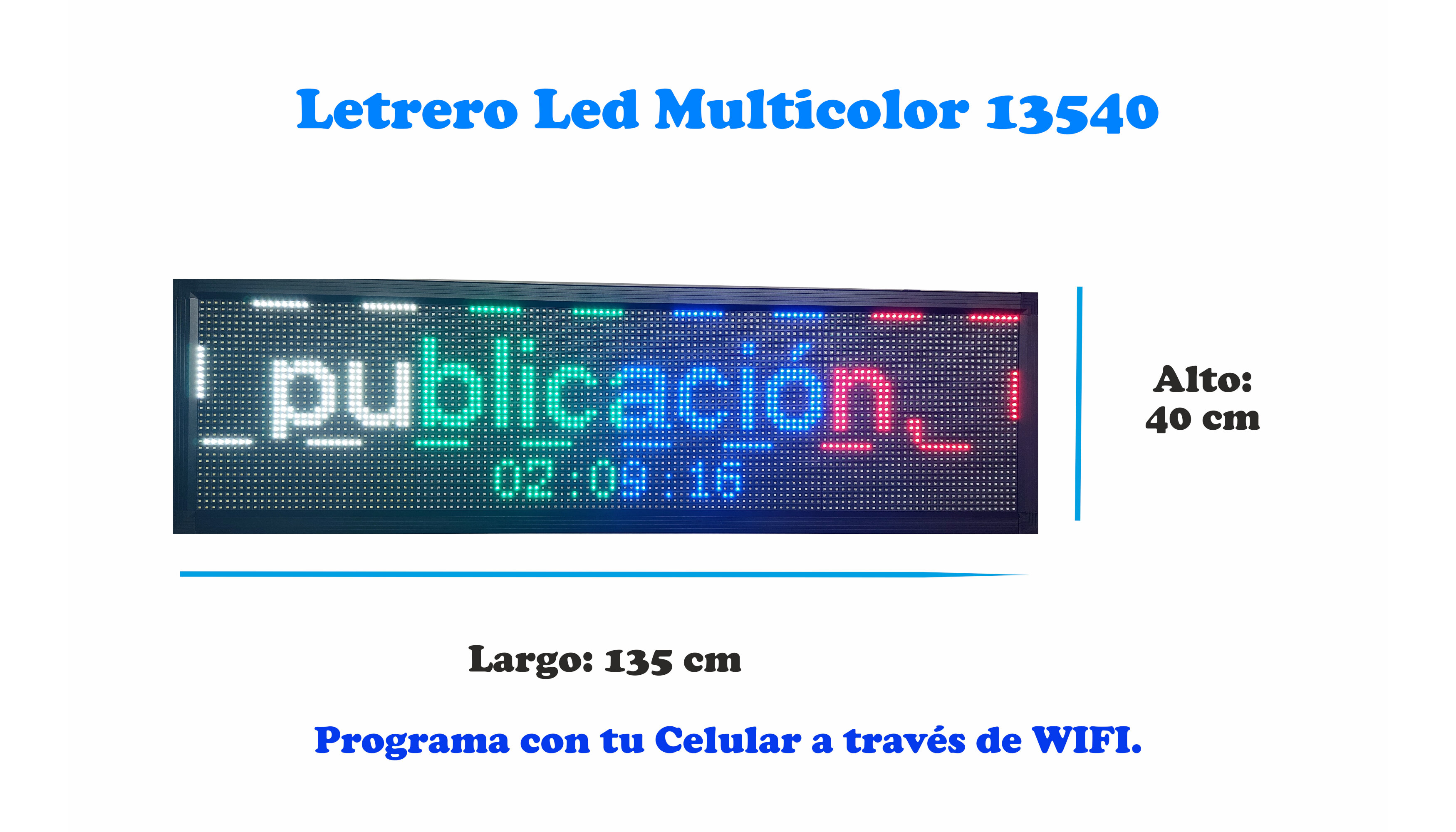 Letrero Led Programable Multicolor Por Wifi 135x40cm Para Publicidad, Facil de usar.