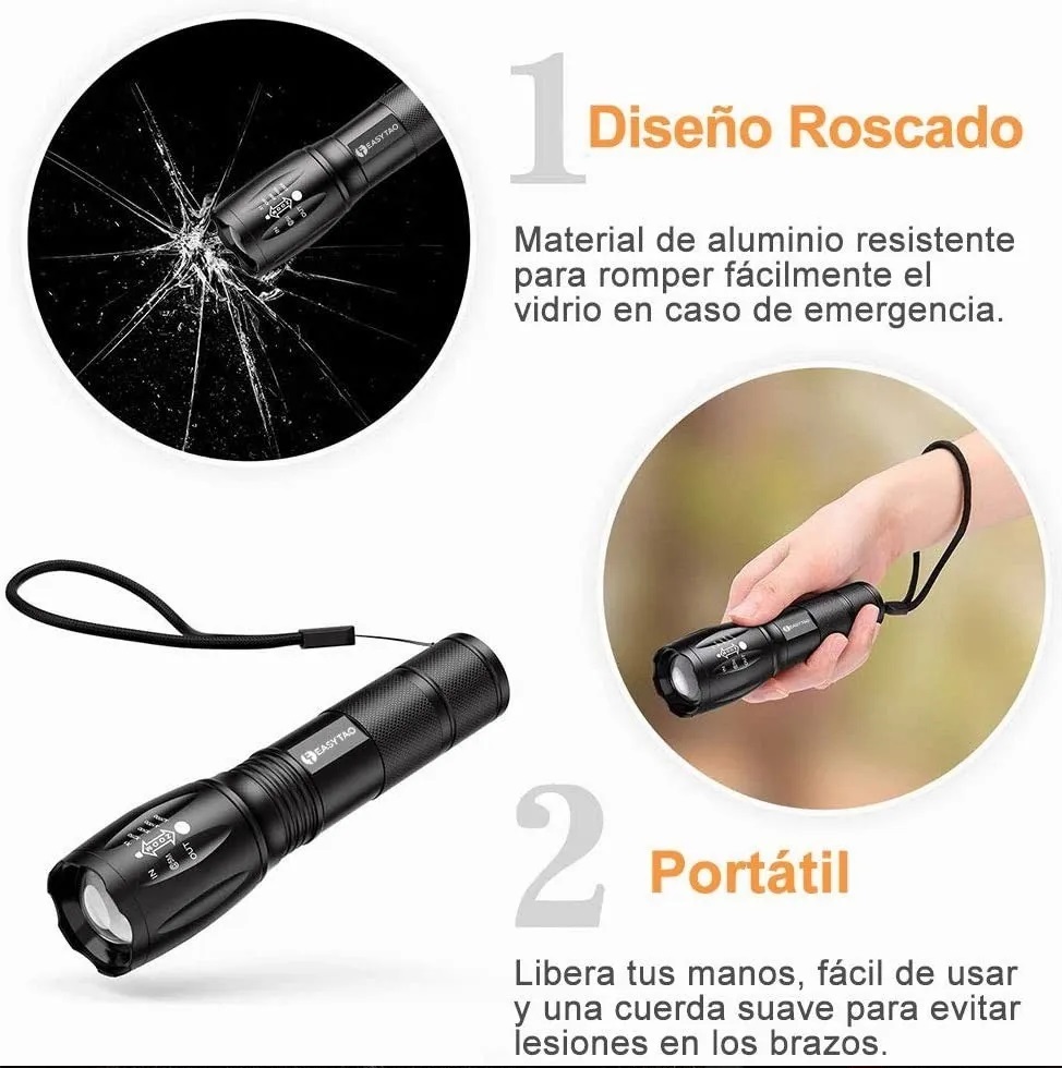 Lampara Táctica 2000 Lumens Cree Led T6 Recargable