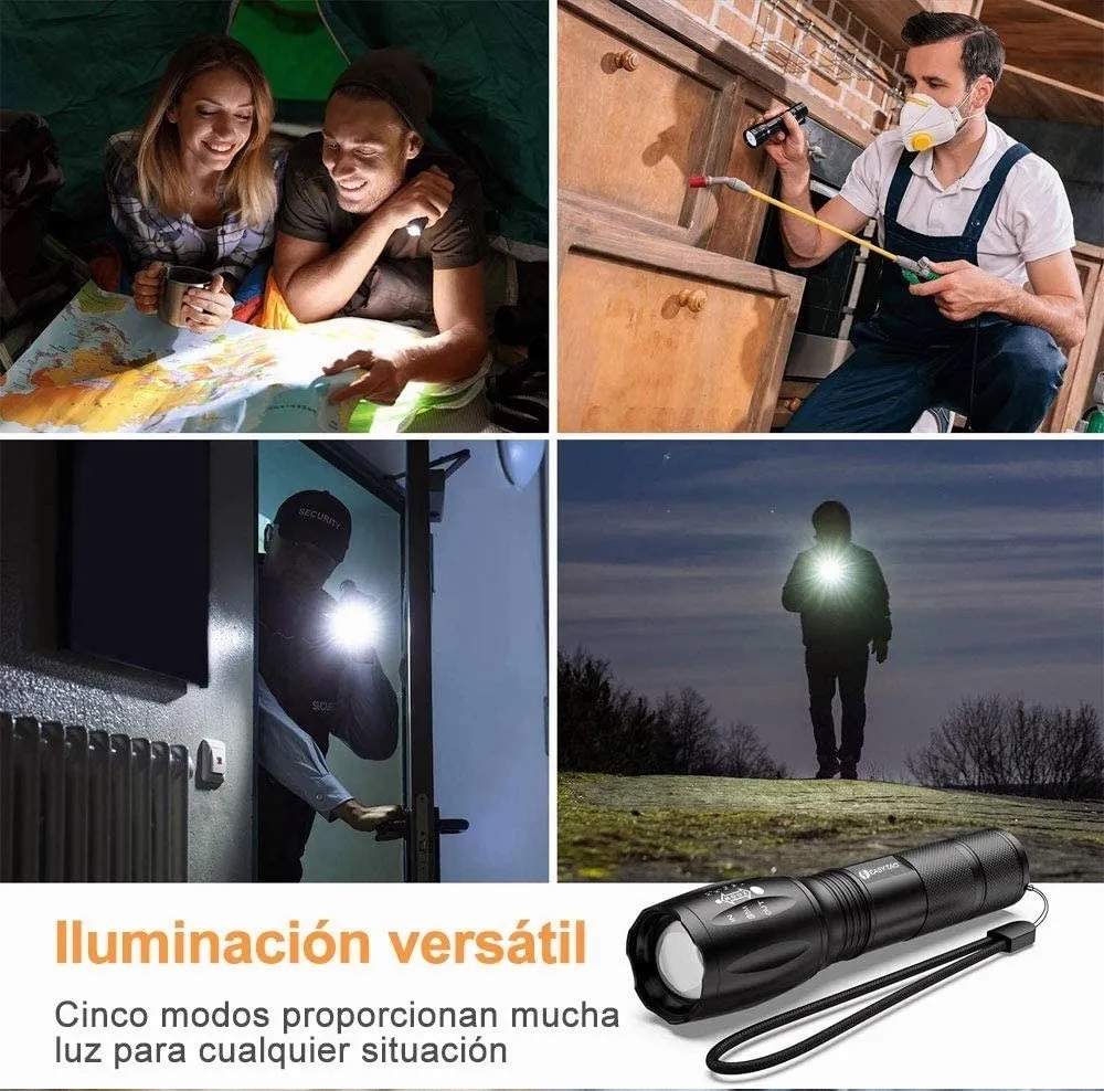 Lampara Táctica 2000 Lumens Cree Led T6 Recargable