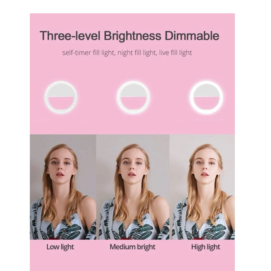 Aro De Luz Portatil Para Celular Selfies Color Rosa 3 Modos