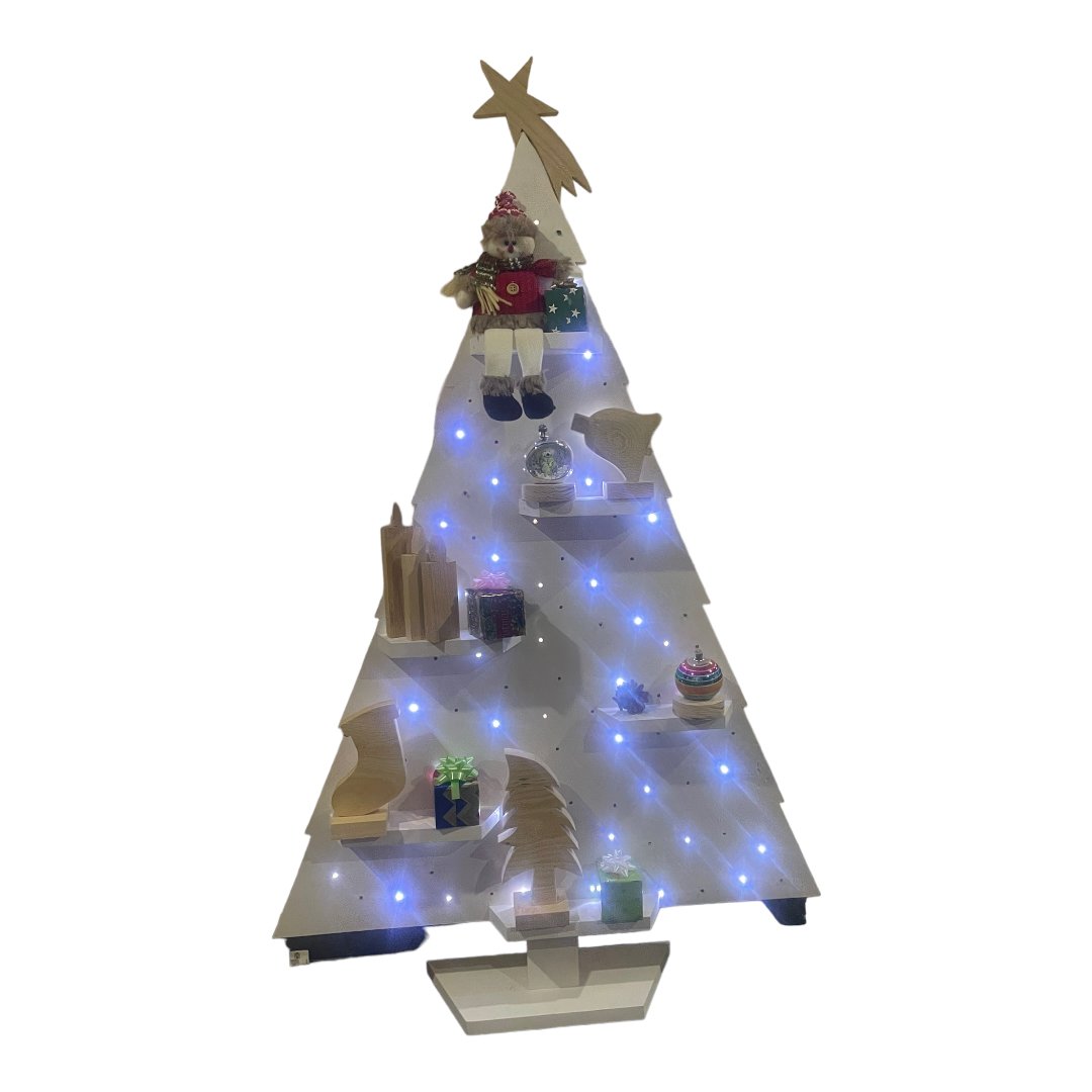 Arbol De Navidad De Madera Con Luces Y Accesorios 1.22 Mts