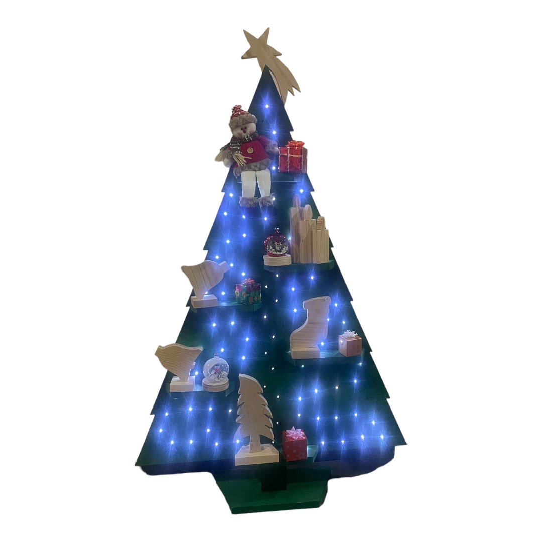 Arbol De Navidad De Madera Con Luces Y Accesorios 1.22 Mts