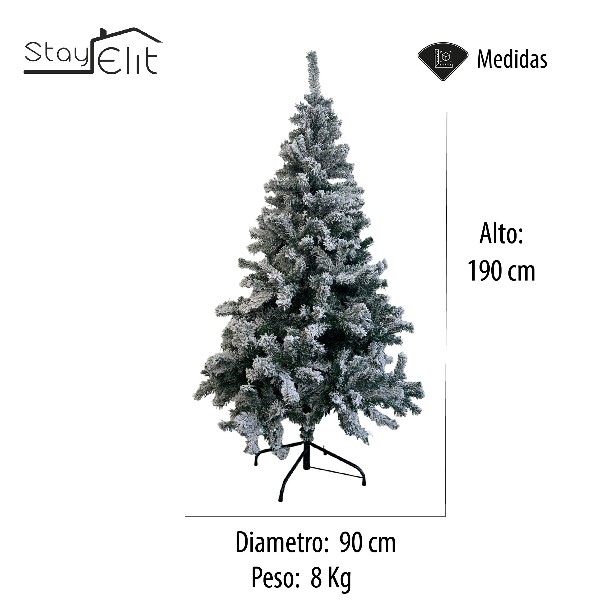 Árbol Pino de Navidad Artificial,Pino Navideño Estilo Nevado, Abeto, Incluye Soporte, 1.90 m Frondoso Excelente calidad