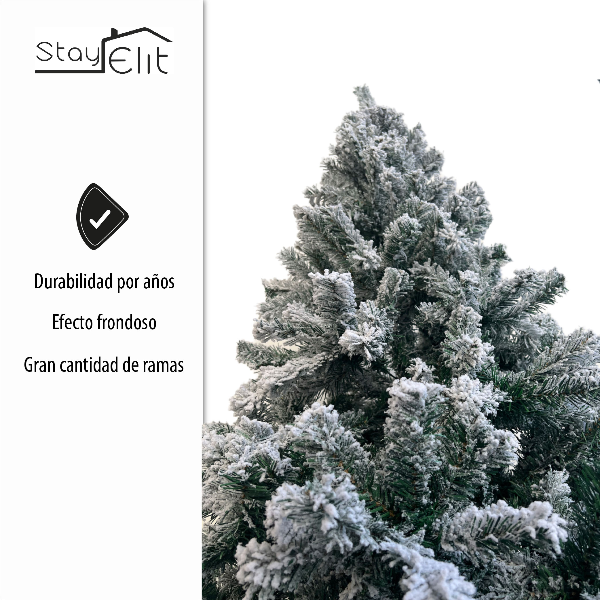 Árbol Pino de Navidad Artificial,Pino Navideño Estilo Nevado, Abeto, Incluye Soporte, 1.90 m Frondoso Excelente calidad