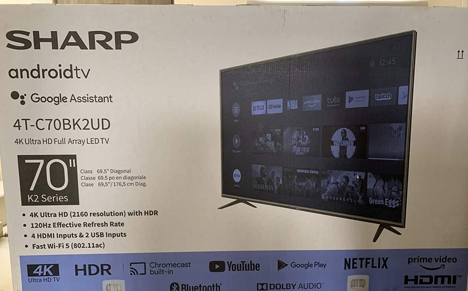 Sharp Pantalla 70 Pulgadas 4T-C70BK2UD 4K Ultra HD AndroidTV