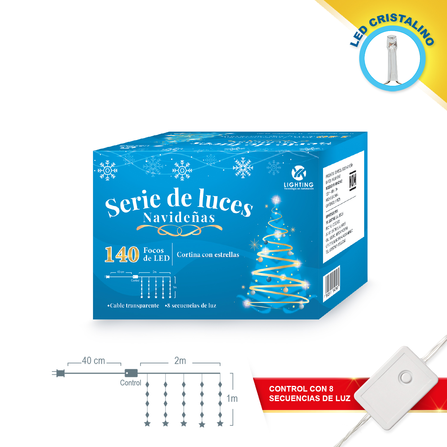 Serie Cortina Estrella 140 Leds 8w Navidad 2m Largo 1 M Alto