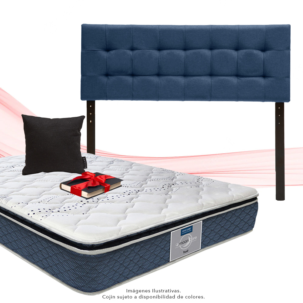 Colchón Matrimonial Restonic Trust Con Cabecera Dicasa Catania Lino Azul