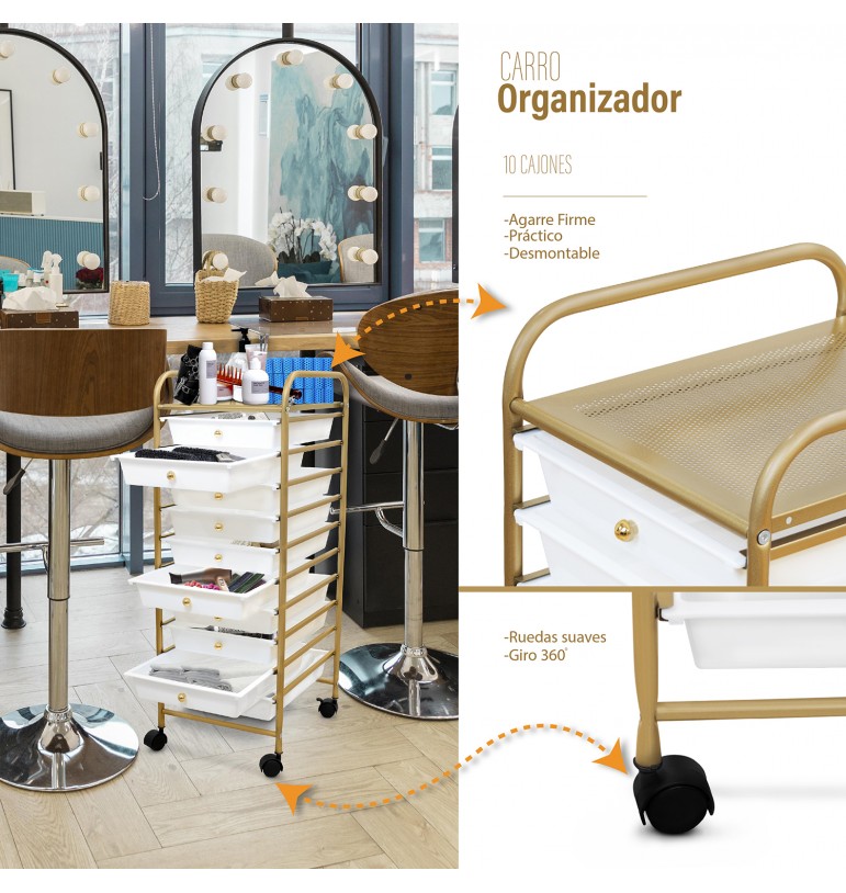 Carrito Organizador con ruedas de 10 niveles para Cocina Estética