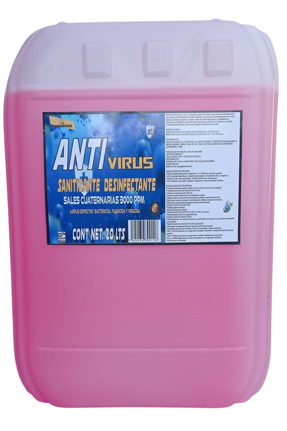 ANTI VIRUS SANITIZANTE DESINFECTANTE SALES CUATERNARIAS 20 LTS