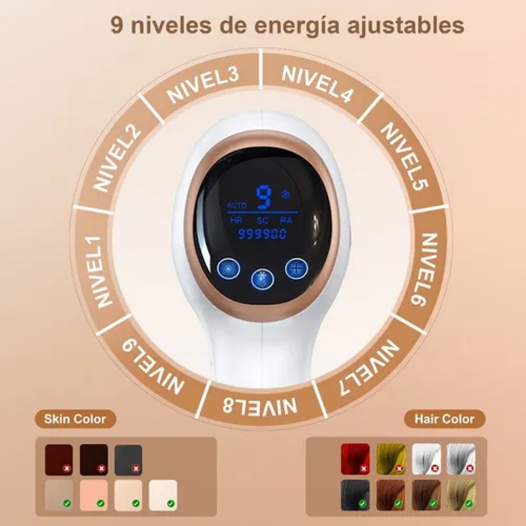 Depiladora Láser Ipl Permanente 999,900 Flashes 9 Nivel.