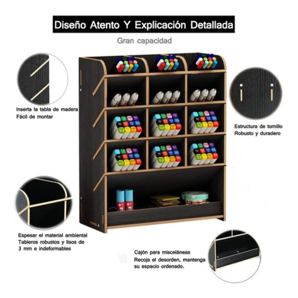 Organizador De Escritorio Madera Negro