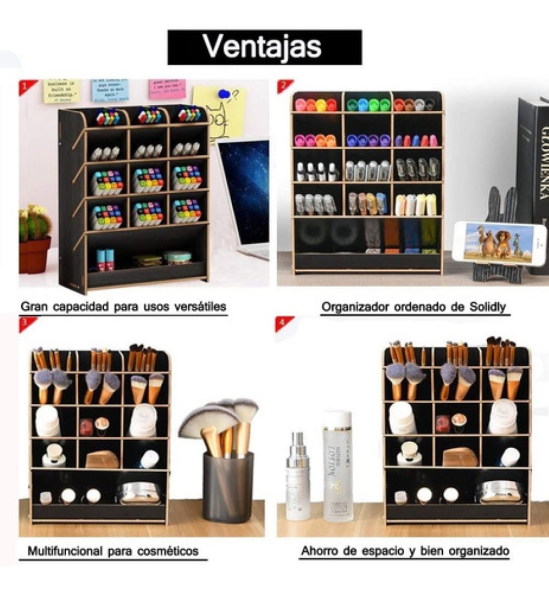 Organizador De Escritorio Madera Negro