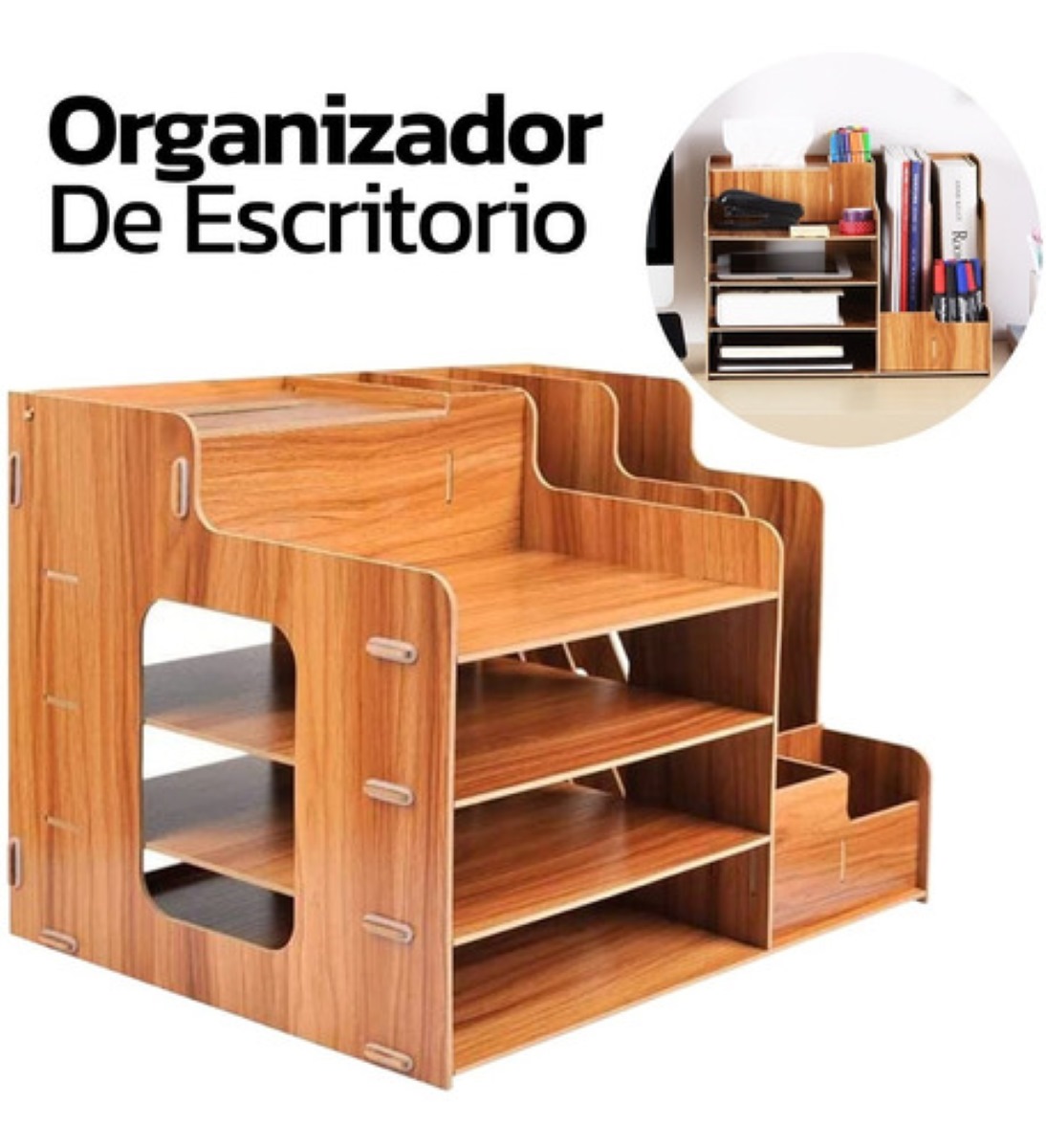 Organizador De Escritorio Para Oficina Madera Oscura