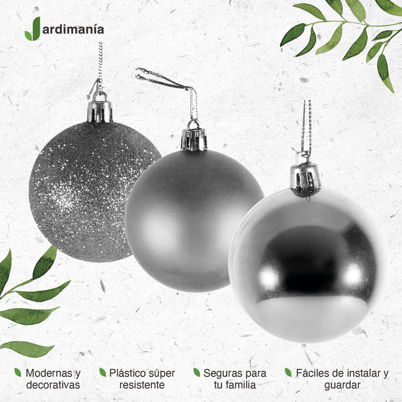 Set de 24 Esferas Navideñas Jardimanía, Plástico Plateado
