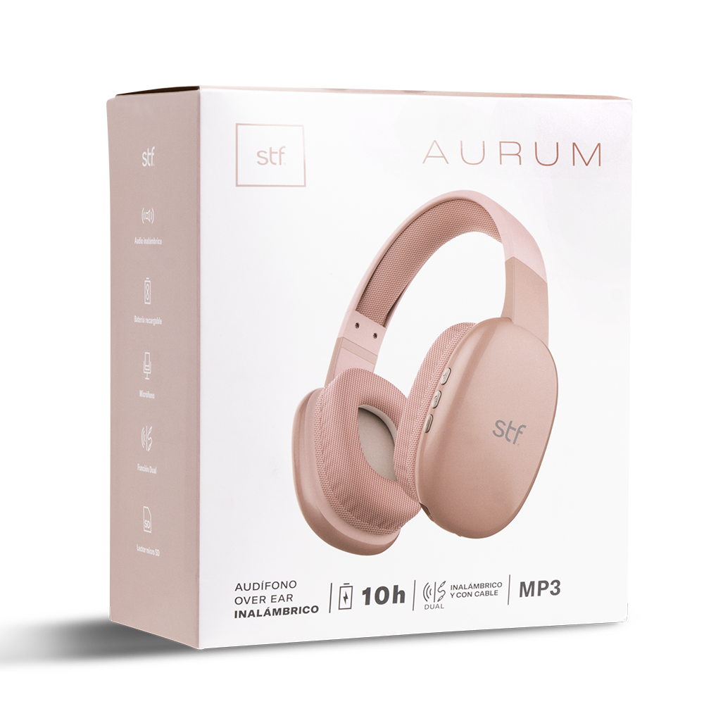 Audífonos Inalámbricos Over Ear STF Aurum Color Rosa.
