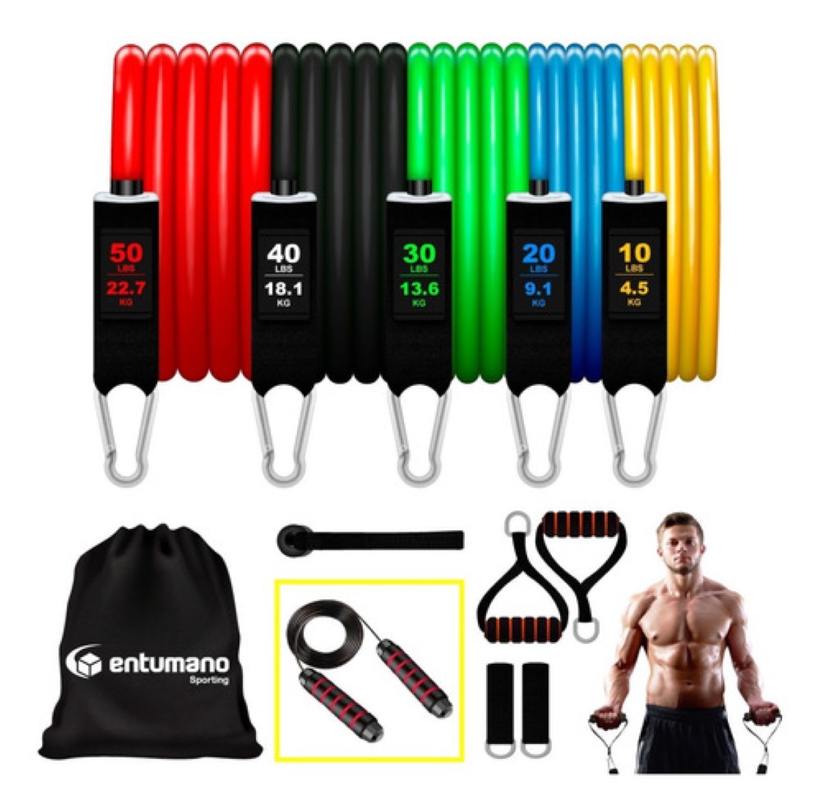 Ligas Resistencia Para Ejercicio Premium 11 Pz + Cuerda