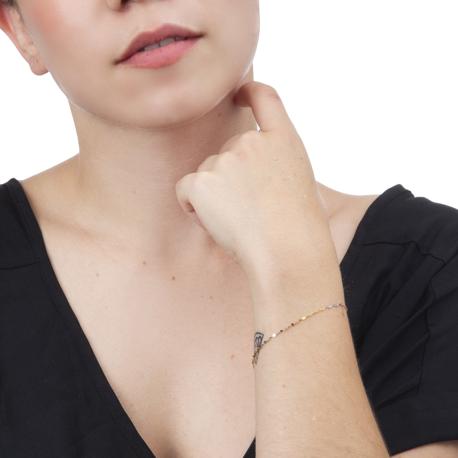 Pulsera Grano de Café Tritono 1mm Unisex 18cm Oro Italiano Sólido 10k 