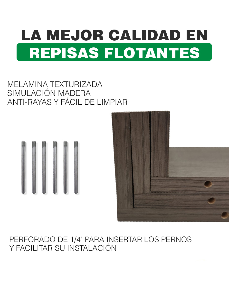 Set de 3 Repisas Flotantes estilo U 30 x 15 cm Lombardia