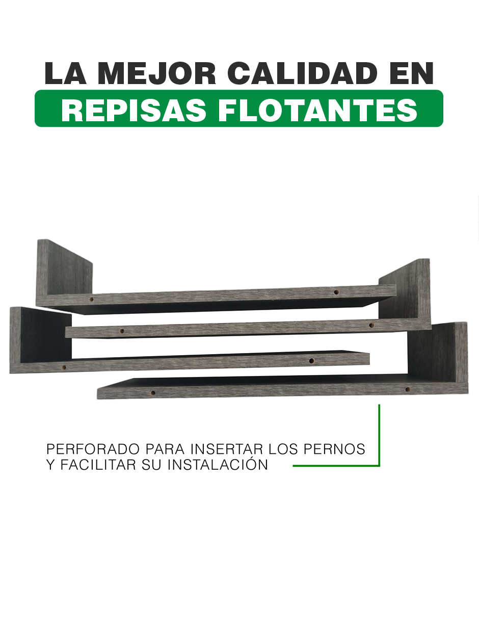 Set de 4 Repisas Flotantes estilo Librero 45 x 15 cm Lombardia