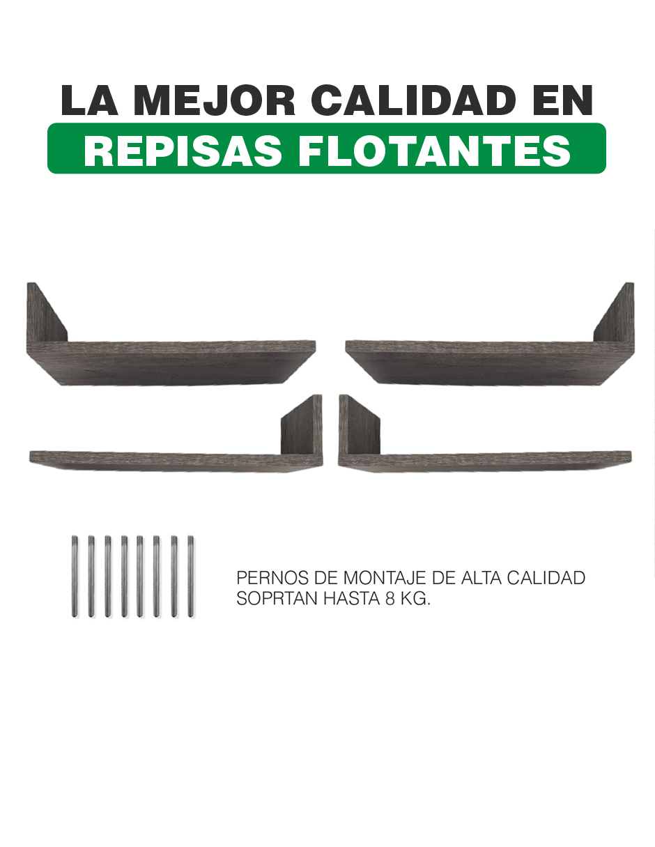 Set de 4 Repisas Flotantes estilo Librero 45 x 15 cm Lombardia