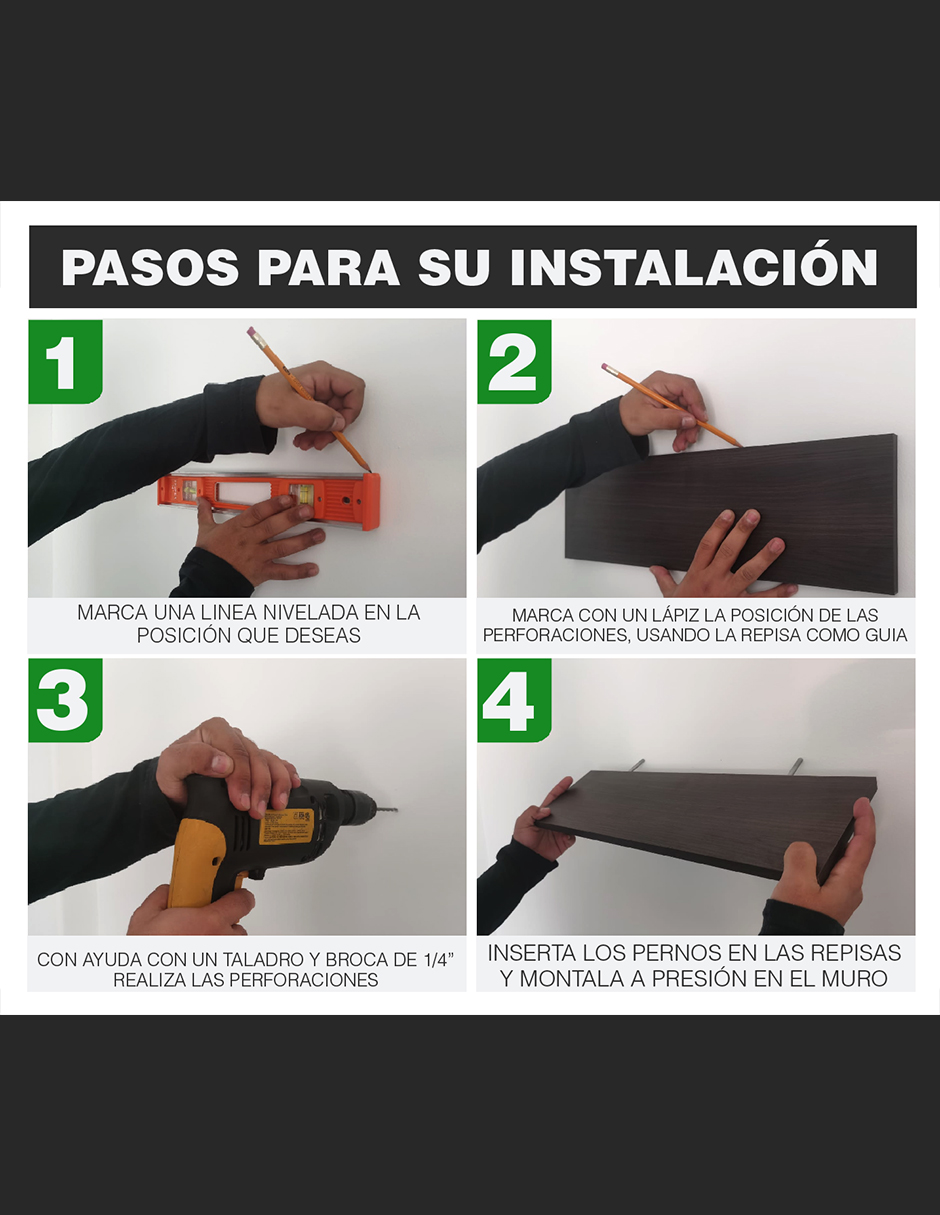 Set de 4 Repisas Flotantes estilo Librero 45 x 15 cm Lombardia