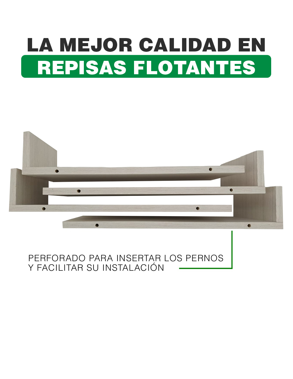 Set de 4 Repisas Flotantes estilo Librero 45 x 15 cm Teka Artico
