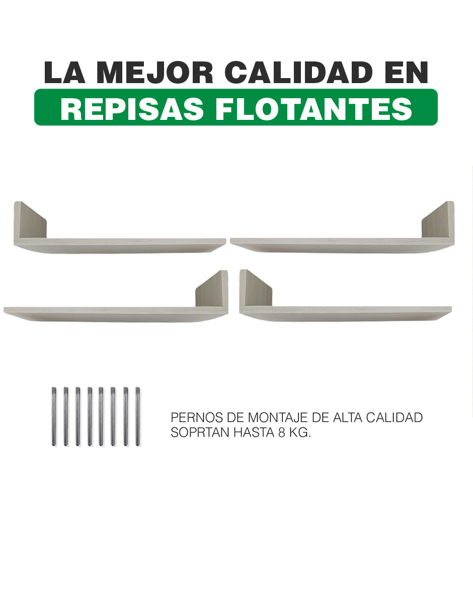 Set de 4 Repisas Flotantes estilo Librero 45 x 15 cm Teka Artico