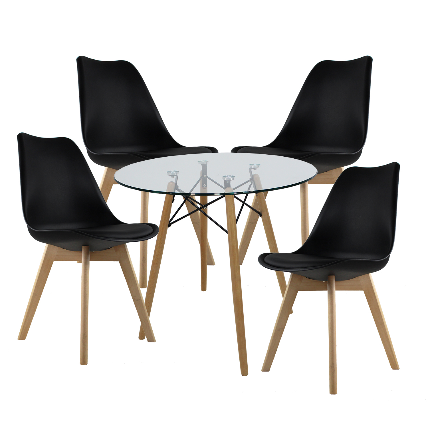 Set de Comedor Cristal 80 cm y 4 Sillas Frankfurt Negro Mundo In.