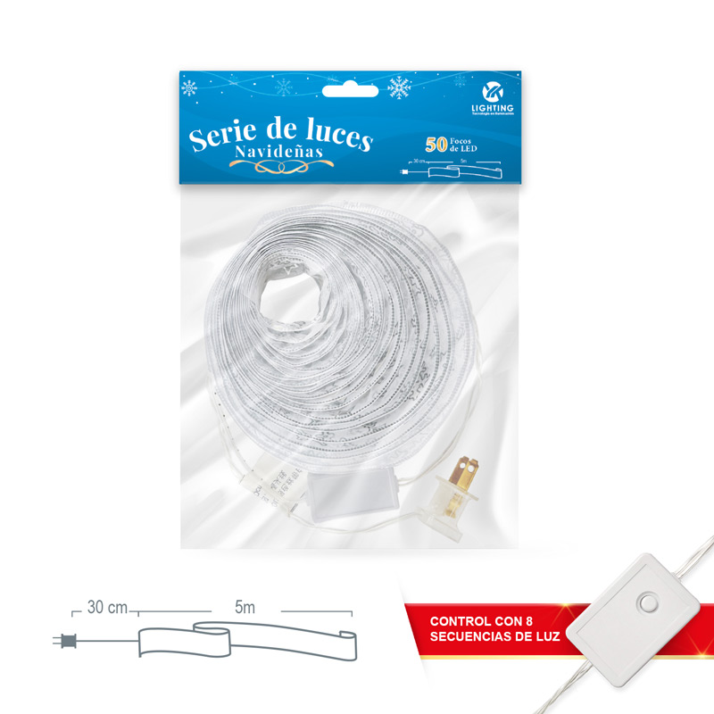 Listón De 50 Luces Led 8w Navidad Con 8 Secuencias 5 Metros 