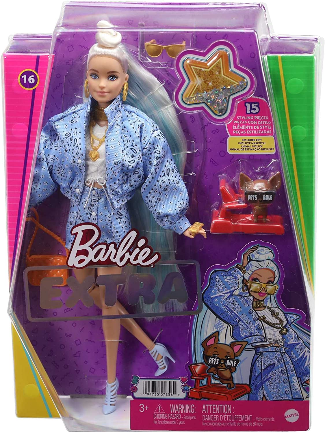 Barbie Extra Muñeca Con Chaqueta Azul Pet Chihuahua N 16
