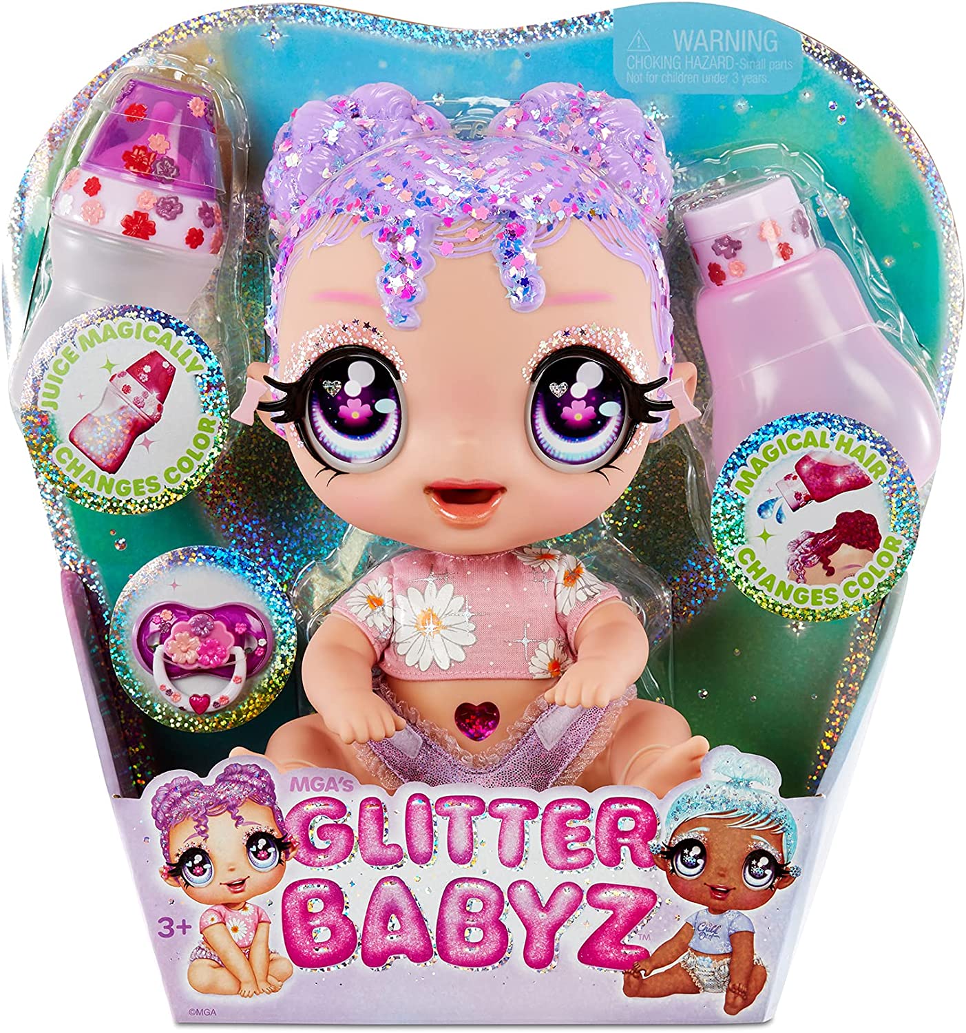 Glitter Babyz Muñeca Lila Wildboom 3 Cambios De Color Mágico